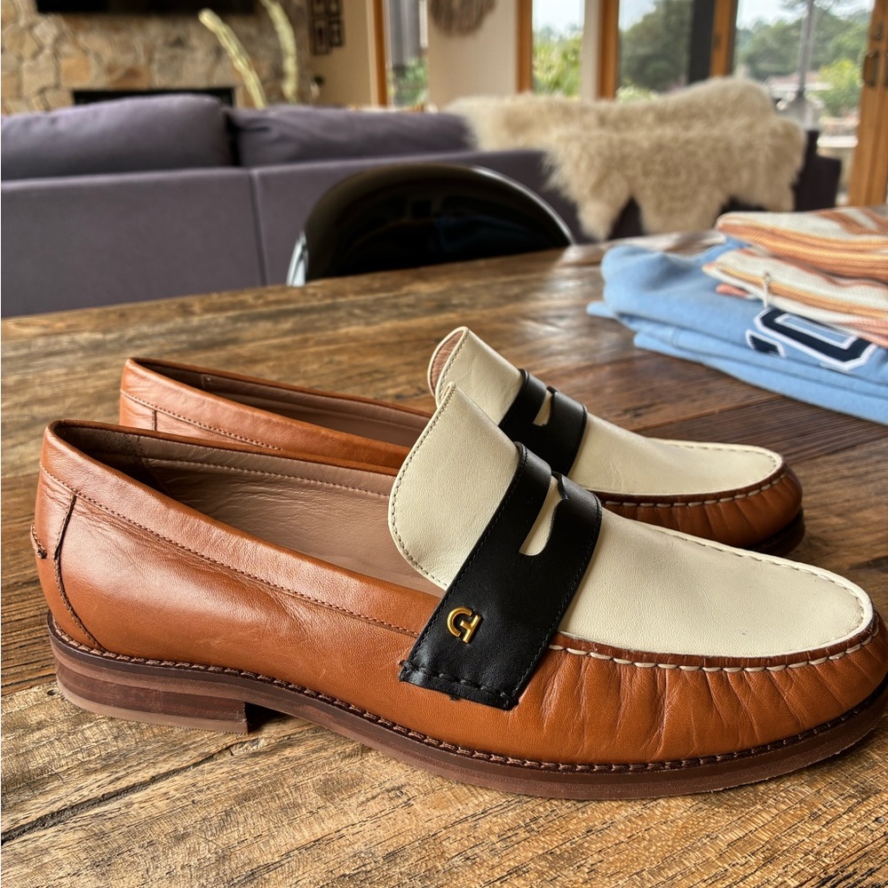 Cole Haan Three-Tone Leather Penny Loafers — Cream, Black & Tan - Picture 2 of 5